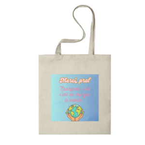 Bolsa tote estampada con bola del mundo y mensaje original fr.