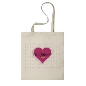 Bolsa tote con corazón rosa y mensaje te quiero mamá perfecta para regalar el día de la madre.