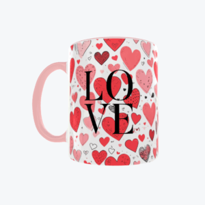Tazas personalizadas en L'Eternite. Taza con asa e interior rosa con corazones